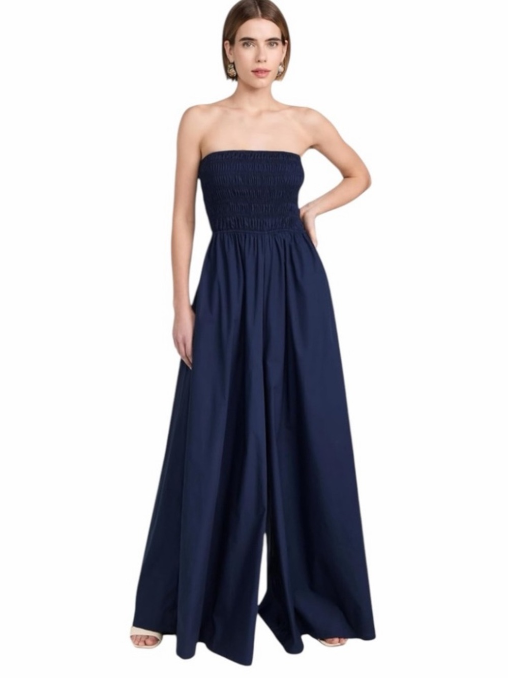 Misa Los Angeles Navy Strapless Wide-Leg Jumpsuit